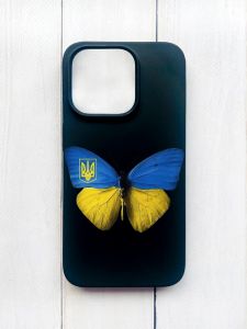 Матовий чохол на iPhone 15 Pro Чорний :: Метелик Україна (принт 255)