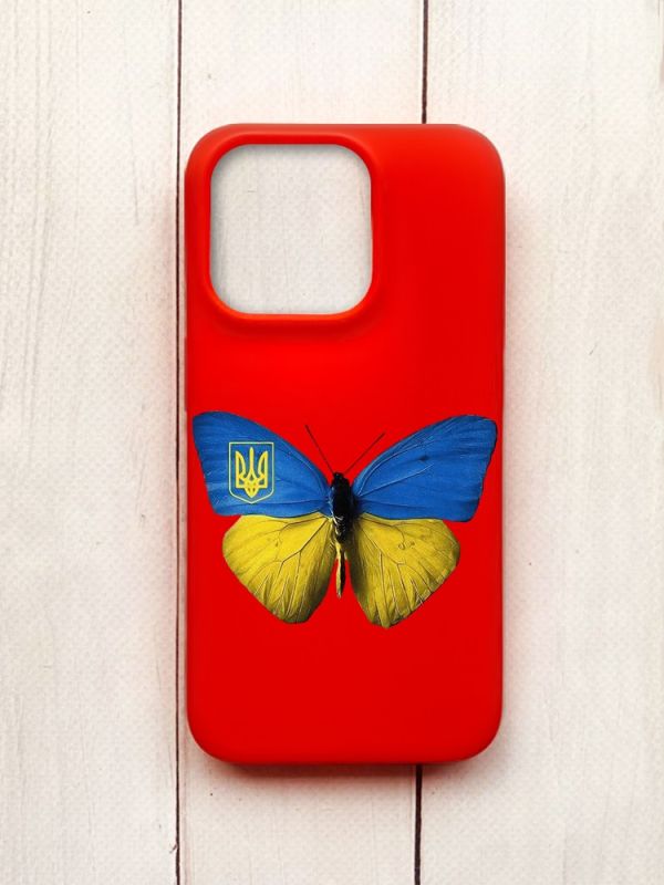 Матовий чохол на iPhone 15 Pro Червоний :: Метелик Україна (принт 255)