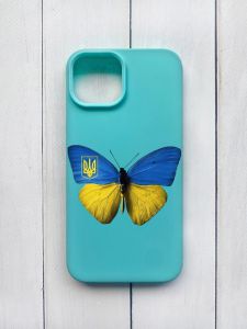 Матовий чохол на iPhone 15 Бірюзовий :: Метелик Україна (принт 255)