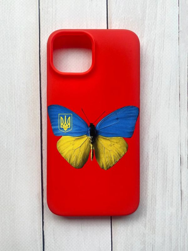 Матовий чохол на iPhone 15 Червоний :: Метелик Україна (принт 255)