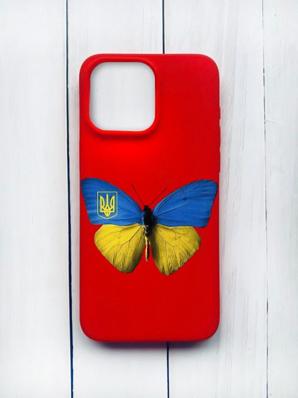 Матовий чохол на iPhone 15 Pro Max Червоний :: Метелик Україна (принт 255)