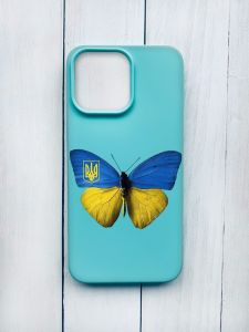 Матовий чохол на iPhone 15 Pro Max Бірюзовий :: Метелик Україна (принт 255)