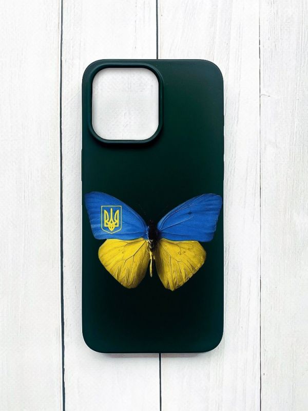 Матовий чохол на iPhone 15 Pro Max Чорний :: Метелик Україна (принт 255)