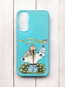 Матовий чохол на Samsung A34 5G Бірюзовий :: Дівчина зі стрічкою (принт 17)