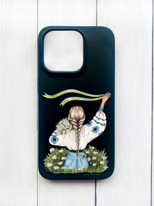 Матовий чохол на iPhone 15 Plus Чорний :: Дівчина зі стрічкою (принт 17)