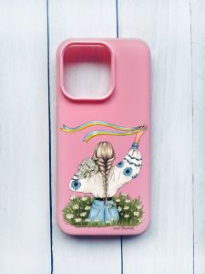 Матовий чохол на iPhone 15 Pro Рожевий :: Дівчина зі стрічкою (принт 17)