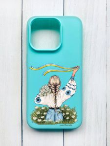 Матовий чохол на iPhone 15 Pro Бірюзовий :: Дівчина зі стрічкою (принт 17)