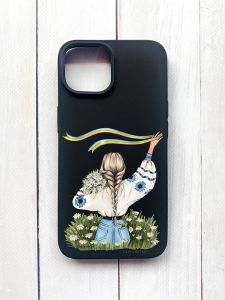 Матовий чохол на iPhone 15 Чорний :: Дівчина зі стрічкою (принт 17)