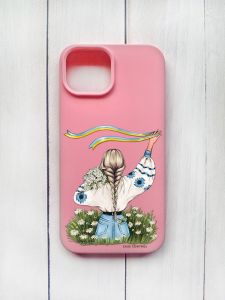 Матовий чохол на iPhone 15 Рожевий :: Дівчина зі стрічкою (принт 17)