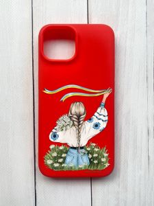 Матовий чохол на iPhone 15 Червоний :: Дівчина зі стрічкою (принт 17)