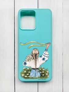 Матовий чохол на Xiaomi Redmi 12 Бірюзовий :: Дівчина зі стрічкою (принт 17)