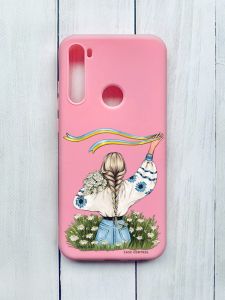 Матовий чохол на Xiaomi Redmi Note 8T Рожевий :: Дівчина зі стрічкою (принт 17)