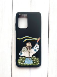 Матовий чохол на Xiaomi Redmi 10 Чорний :: Дівчина зі стрічкою (принт 17)