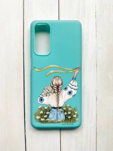 Матовий чохол на Samsung Galaxy M54 Бірюзовий :: Дівчина зі стрічкою (принт 17)