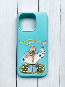 Матовий чохол на Xiaomi Redmi 12C Бірюзовий :: Дівчина зі стрічкою (принт 17)