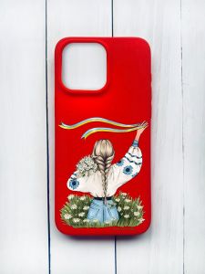 Матовий чохол на iPhone 15 Pro Max Червоний :: Дівчина зі стрічкою (принт 17)