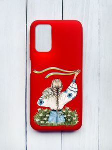 Матовий чохол на Xiaomi Redmi 9T Червоний :: Дівчина зі стрічкою (принт 17)