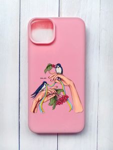 Матовий чохол на iPhone 15 Plus Рожевий :: Ластівки (принт 15)