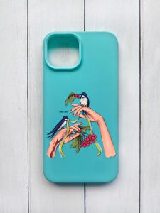 Матовий чохол на iPhone 15 Бірюзовий :: Ластівки (принт 15)