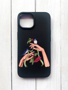 Матовий чохол на iPhone 15 Чорний :: Ластівки (принт 15)