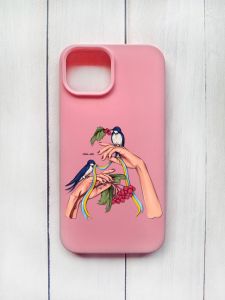 Матовий чохол на iPhone 15 Рожевий :: Ластівки (принт 15)
