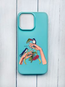 Матовий чохол на iPhone 15 Pro Max Бірюзовий :: Ластівки (принт 15)