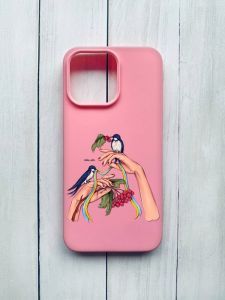 Матовий чохол на iPhone 15 Pro Max Рожевий :: Ластівки (принт 15)