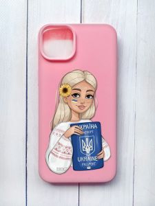 Матовий чохол на iPhone 15 Plus Рожевий :: Дівчина з паспортом (принт 13)