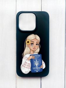 Матовий чохол на iPhone 15 Plus Чорний :: Дівчина з паспортом (принт 13)