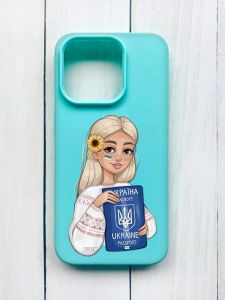 Матовий чохол на iPhone 15 Pro Бірюзовий :: Дівчина з паспортом (принт 13)