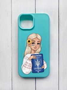 Матовий чохол на iPhone 15 Бірюзовий :: Дівчина з паспортом (принт 13)