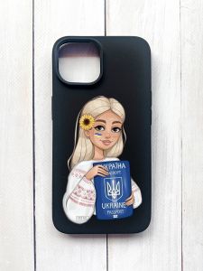Матовий чохол на iPhone 15 Чорний :: Дівчина з паспортом (принт 13)
