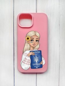 Матовий чохол на iPhone 15 Рожевий :: Дівчина з паспортом (принт 13)