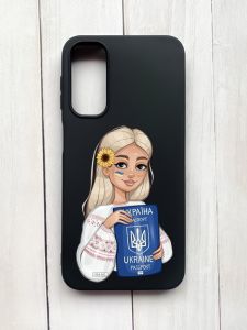 Матовий чохол на Samsung Galaxy A24 Чорний :: Дівчина з паспортом (принт 13)