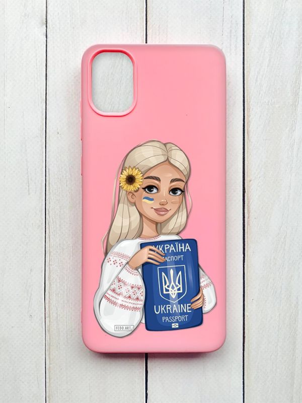 Mатовий чохол на Samsung Galaxy A05 (A055) Рожевий :: Дівчина з паспортом (принт 13)