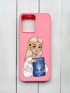 Матовий чохол на Xiaomi Redmi 12 Рожевий :: Дівчина з паспортом (принт 13)
