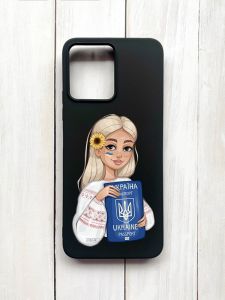 Матовий чохол на Xiaomi Redmi 12 Чорний :: Дівчина з паспортом (принт 13)