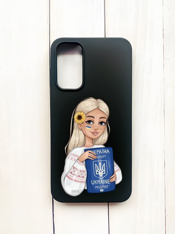 Матовий чохол на Samsung Galaxy A15 (A155) Чорний :: Дівчина з паспортом (принт 13)
