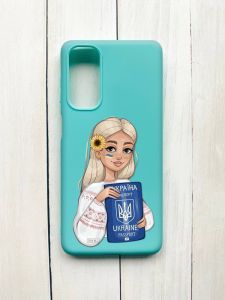 Матовий чохол на Samsung Galaxy M54 Бірюзовий :: Дівчина з паспортом (принт 13)