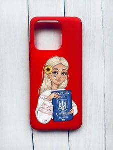 Матовий чохол на Xiaomi Redmi 12C Червоний :: Дівчина з паспортом (принт 13)