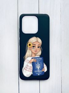 Матовий чохол на Xiaomi Redmi 12C Чорний :: Дівчина з паспортом (принт 13)