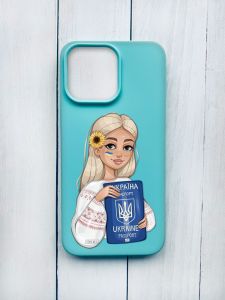 Матовий чохол на iPhone 15 Pro Max Бірюзовий :: Дівчина з паспортом (принт 13)