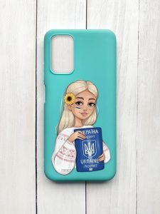 Матовий чохол на Xiaomi Redmi 9T Бірюзовий :: Дівчина з паспортом (принт 13)