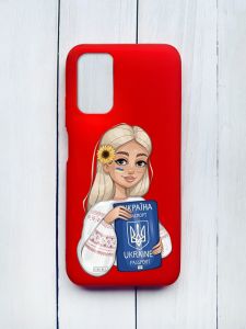 Матовий чохол на Xiaomi Redmi 9T Червоний :: Дівчина з паспортом (принт 13)