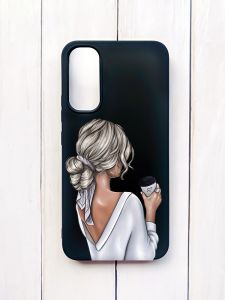 Матовий чохол на Samsung A34 5G Чорний :: Дівчина з латте (принт 227)