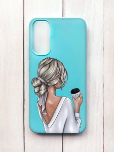 Матовий чохол на Samsung A34 5G Бірюзовий :: Дівчина з латте (принт 227)