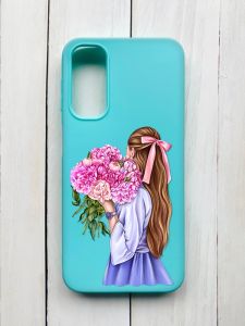 Матовий чохол на Samsung Galaxy A24 Бірюзовий :: Дівчина з півоніями (принт 11)