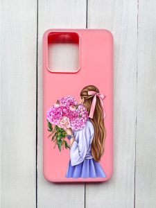 Матовий чохол на Xiaomi Redmi 12 Рожевий :: Дівчина з півоніями (принт 11)