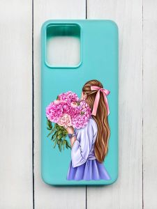 Матовий чохол на Xiaomi Redmi 12 Бірюзовий :: Дівчина з півоніями (принт 11)