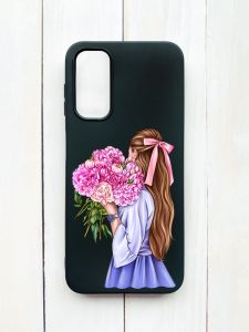 Матовий чохол на Samsung Galaxy A14 5G Чорний :: Дівчина з півоніями (принт 11)